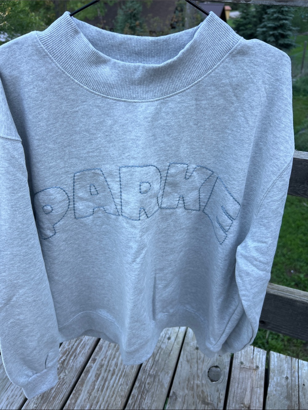 Parke Light Gray w/ Blue Embroidered Parke Crewneck Sweater Sz L/XL